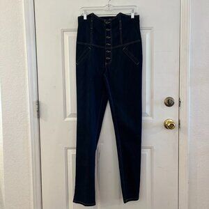 Era Of Chaos Blue Lapis High-Waist Button-Fly Skinny Retro Jeans Size 30